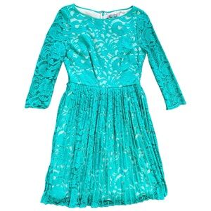 NWT Eliza J Teal Green 3/4 Sleeves Knee Length Scalloped Lace Dress Women's sz 6